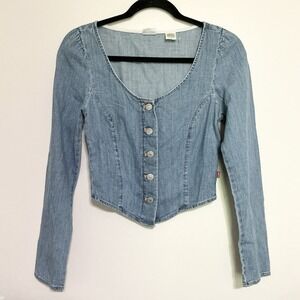 Levis Light Wash Denim Daryn Western Milkmaid Cropped Corset Top Size‎ XS Shirt